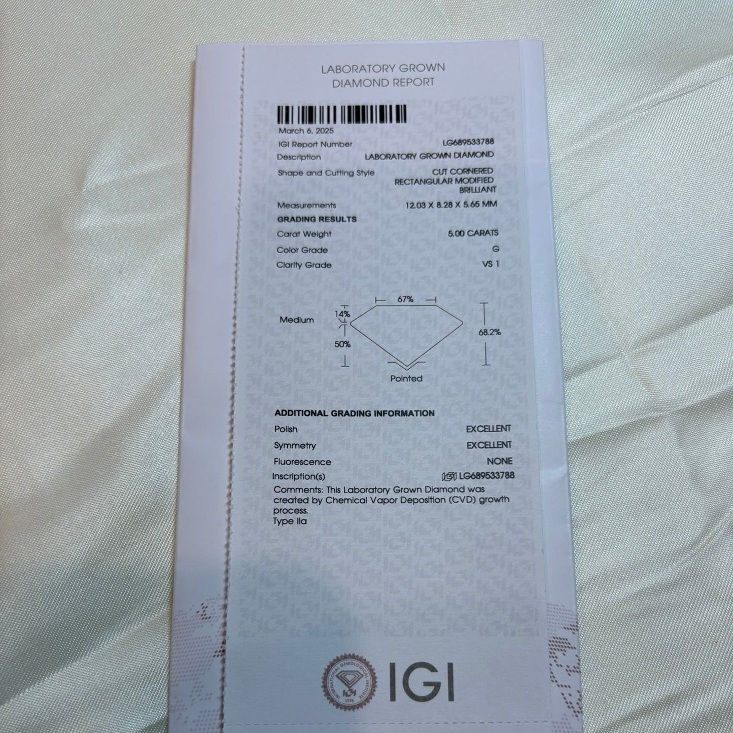 5.00 Carat G-VS1 Radiant