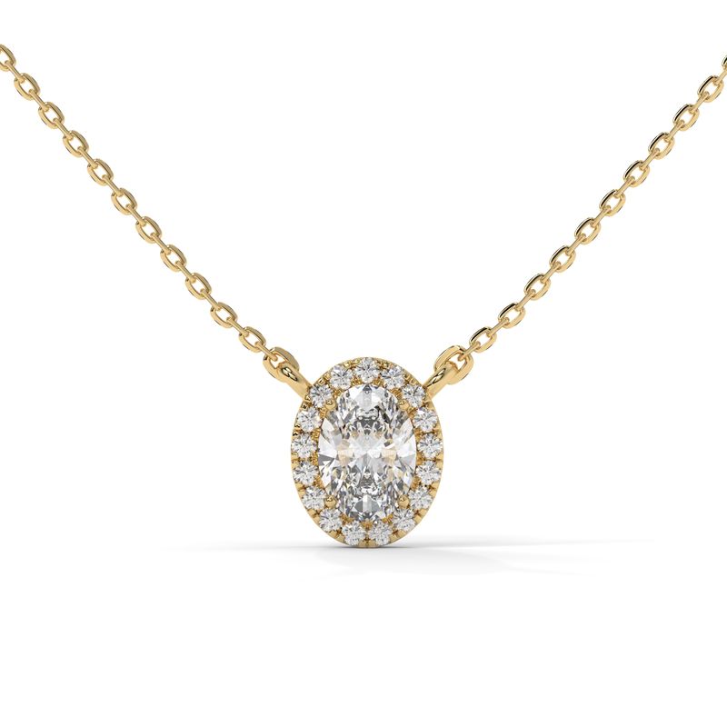 0.6 CTW Oval Halo Lab-Grown Diamond Necklace in 14K / 18K Gold Options