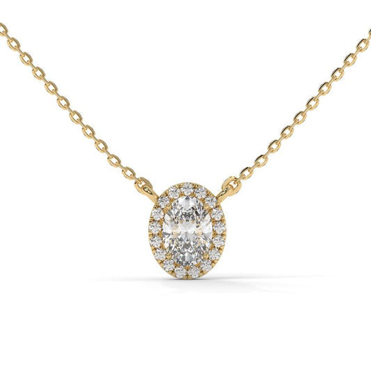 0.6 CTW Oval Halo Lab-Grown Diamond Necklace in 14K / 18K Gold Options