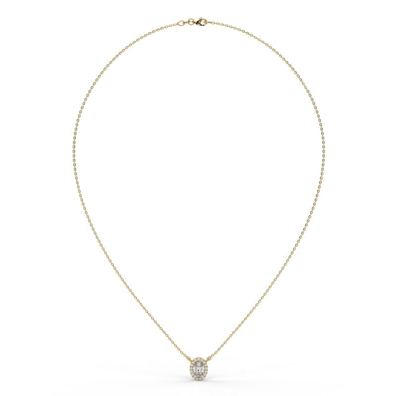 0.6 CTW Oval Halo Lab-Grown Diamond Necklace in 14K / 18K Gold Options