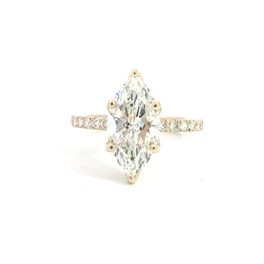 3CT MARQUISE - TULIP HEAD - Hidden Halo - Half Pave - 14K YELLOW GOLD - Ready to Ship