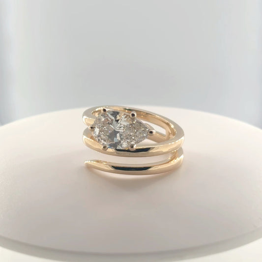 The Elika - 1.5 Carat Pear - 14k Gold Spiral Band