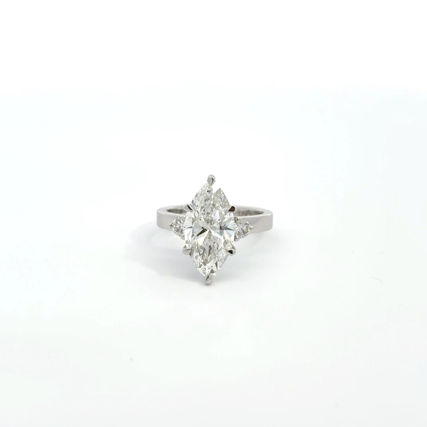 3CT Marquise E VVS2 Lab Diamond Ring with Round Side Stones – 14K White Gold