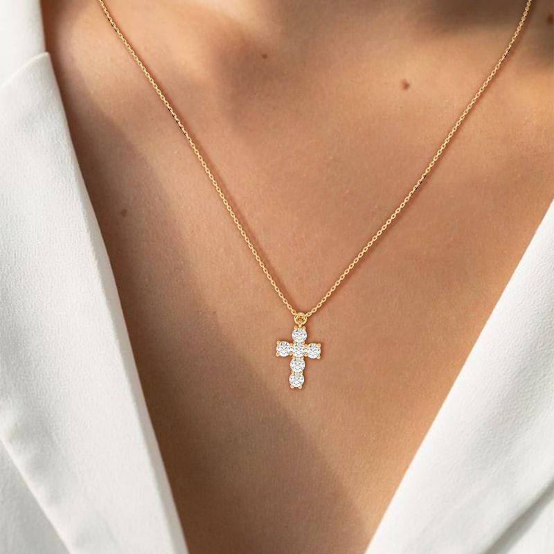 1 CTW Classic Round Lab-Grown Diamond Cross Pendant in 14K / 18K Gold Options