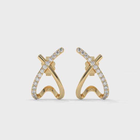 Luxury X-Shape Lab-Grown Diamond Pave-Set Stud Earrings – E–F VS1/VS2, 14K / 18K Gold Options