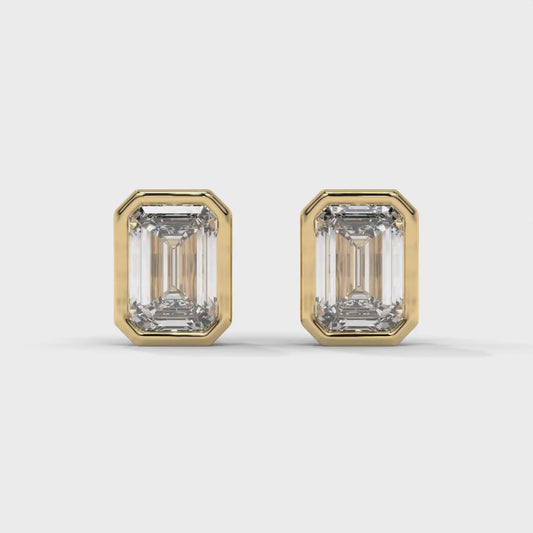 1.00 CTW Emerald Lab-Grown Diamond Bezel-Set Stud Earrings – E–F VS1/VS2, 14K / 18K Gold Options