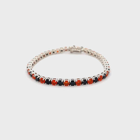 Citrine & Black Spinel Gemstone Bracelet – 3.8 mm Stones – Sterling Silver with Rhodium Plating