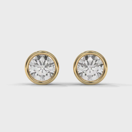 1.00 CTW Round Lab-Grown Diamond Bezel-Set Stud Earrings – E–F VS1/VS2, 14K / 18K Gold Options