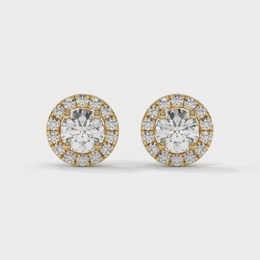 Round Halo Lab-Grown Diamond Pave Stud Earrings – E–F VS1/VS2, 14K / 18K Gold Options