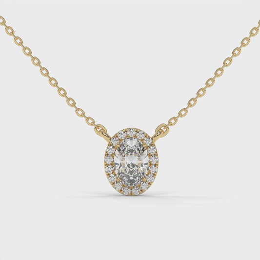 0.6 CTW Oval Halo Lab-Grown Diamond Necklace in 14K / 18K Gold Options