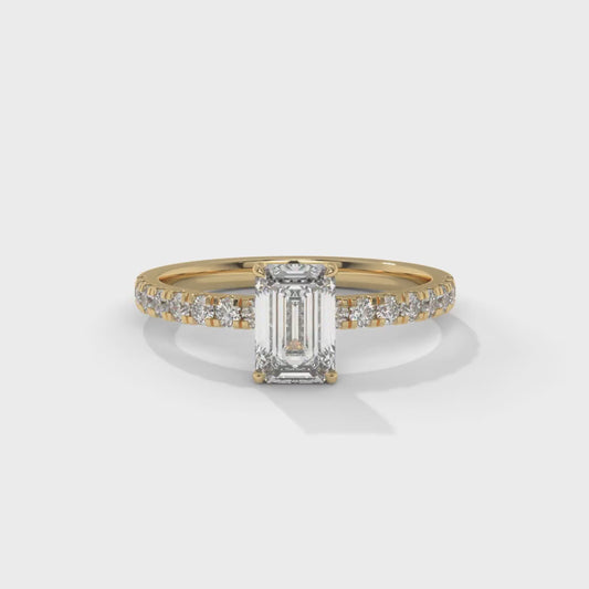 1.30 CTW Emerald Lab-Grown Diamond Engagement Ring – 1 CT E VVS2 Center + 0.30 CT Round Accents, 14K Gold