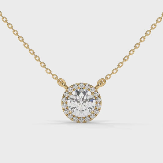 1 CTW Round Lab-Grown Diamond Halo Pendant in 14K / 18K Gold Options