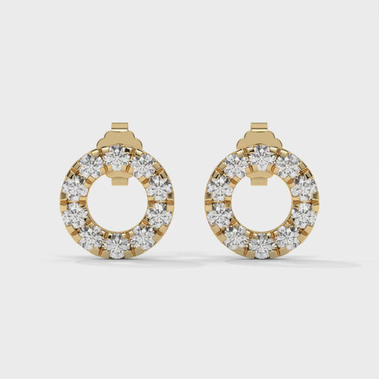 Circle Lab-Grown Diamond Pave-Set Stud Earrings – E–F VS1/VS2, 14K / 18K Gold Options