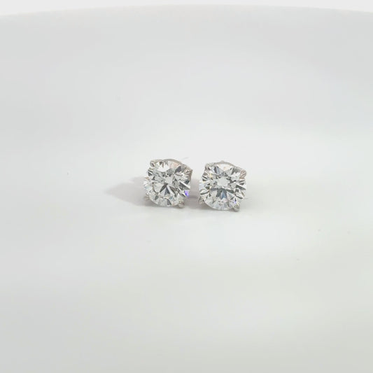 2.00 CTW D VS1 Round Lab-Grown Diamond Stud Earrings – IGI Certified – 14K White Gold (Friction Backs)