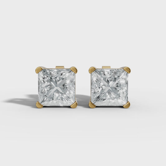 1.00 CTW Princess Lab-Grown Diamond Basket-Set Stud Earrings – E–F VS1/VS2, 14K / 18K Gold Options