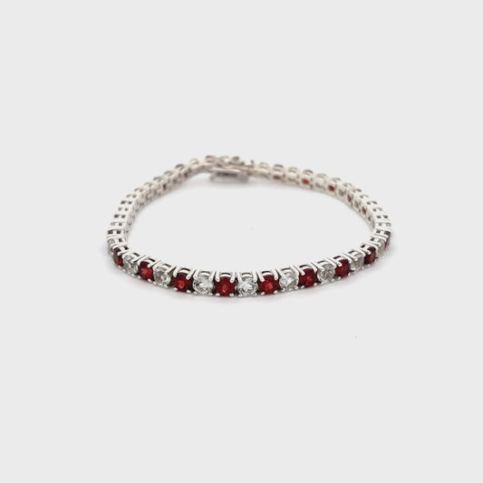 Garnet & Topaz Gemstone Bracelet – 3.8 mm Stones – Sterling Silver with Rhodium Plating