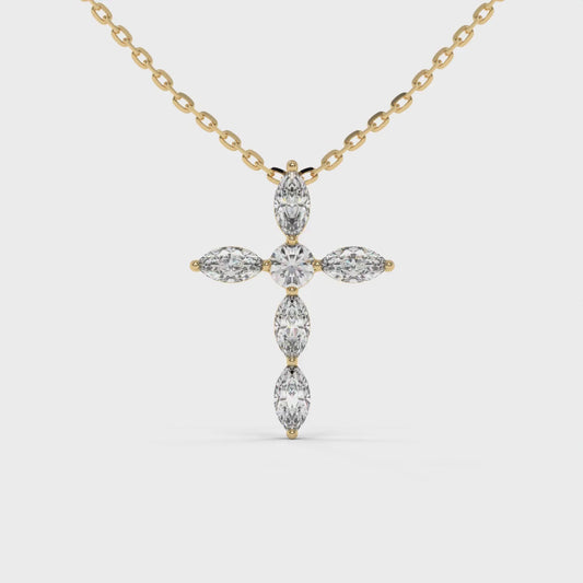 0.37 CTW Round & Marquise Lab-Grown Diamond Cross Pendant in 14K / 18K Gold Options