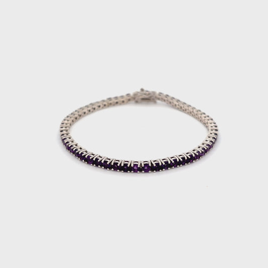 Amethyst Tennis Bracelet – 3 mm Stones – Sterling Silver with Rhodium Plating