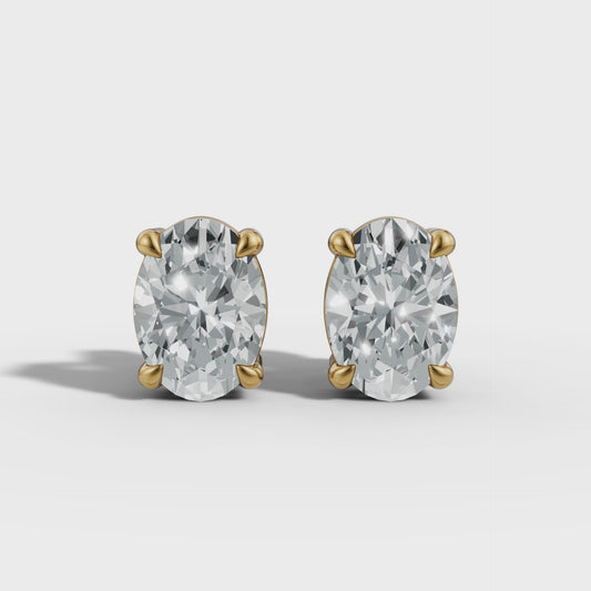 1.00 CTW Oval Lab-Grown Diamond Basket-Set Stud Earrings W/ Claw Prongs– E–F VS1/VS2, 14K / 18K Gold Options