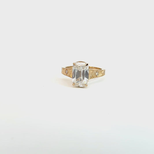 3CT Old Mine Cushion Mounted in a 14K Yellow gold Band