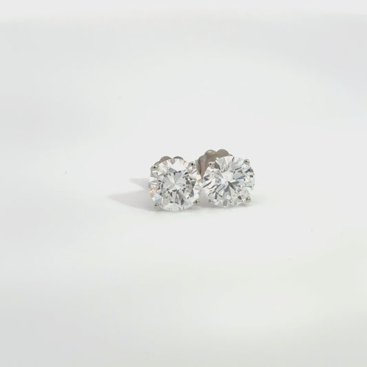 3.00 CTW D–E VS+ Round Lab-Grown Diamond Stud Earrings – 14K White Gold (Friction Backs)