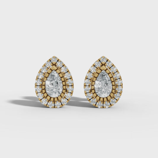 Pear Halo Lab-Grown Diamond Pave Stud Earrings – E–F VS1/VS2, 14K / 18K Gold Options