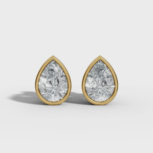 1.00 CTW Pear Lab-Grown Diamond Bezel-Set Stud Earrings – E–F VS1/VS2, 14K / 18K Gold Options