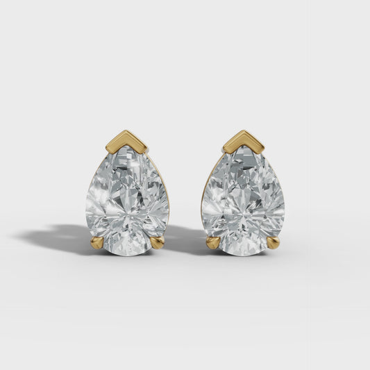 1.00 CTW Pear Lab-Grown Diamond Basket-Set Stud Earrings – E–F VS1/VS2, 14K / 18K Gold Options