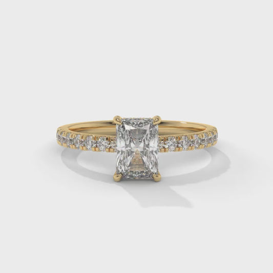 1.30 CTW Radiant Lab-Grown Diamond Engagement Ring – 1 CT E VVS2 Center + 0.30 CT Round Accents, 14K Gold